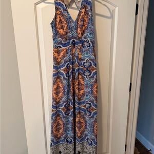 Maeve Paisley-Print Maxi Dress in Orange and Blue